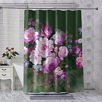 Шторы для ванной «Цветы в стиле барокко лилового оттенка» вид 8