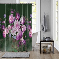 Шторы для ванной «Цветы в стиле барокко лилового оттенка» вид 5