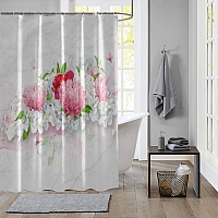 Шторы для ванной «Нежно-розовые хризантемы» вид 5