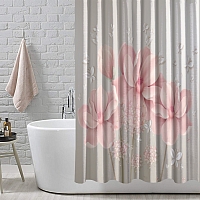 Шторы для ванной «Нежные цветы с объемными бабочками» вид 7