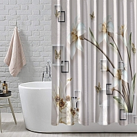 Шторы для ванной «Лилии с лебедями на объемном фоне» вид 4