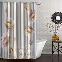 Шторы для ванной «Лебеди с объемными цветами и бабочками» вид 5