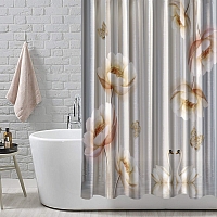Шторы для ванной «Лебеди с объемными цветами и бабочками» вид 4