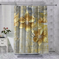 Шторы для ванной «Золотые цветы на художественном холсте» вид 8
