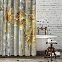 Шторы для ванной «Золотые цветы на художественном холсте» вид 6