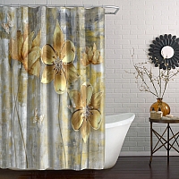 Шторы для ванной «Золотые цветы на художественном холсте» вид 5