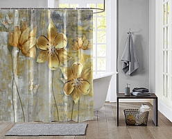 Шторы для ванной «Золотые цветы на художественном холсте» вид 2