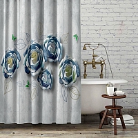 Шторы для ванной «Волнующие розы с изумрудными бабочками» вид 6