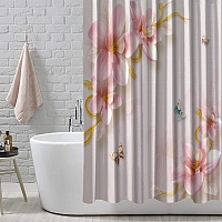 Шторы для ванной «Фарфоровые магнолии с бабочками» вид 4