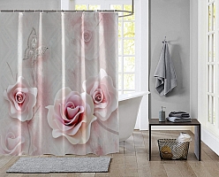 Шторы для ванной «Розы с ювелирной бабочкой» вид 2