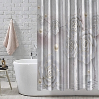 Шторы для ванной «Нежные керамические цветы с золотом» вид 4