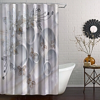 Шторы для ванной «Объемные круги с драгоценными цветами и бабочками» вид 4