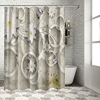 Шторы для ванной «Лилии на объемном винтажном фоне» вид 5