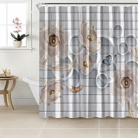Шторы для ванной «Кованые цветы с кольцами на кирпичной стене» вид 3