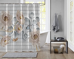 Шторы для ванной «Кованые цветы с кольцами на кирпичной стене» вид 2