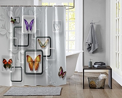 Шторы для ванной «Яркие бабочки на объемном фоне» вид 2