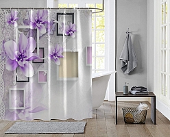 Шторы для ванной «Обьемная цветочная композиция в сиреневых тонах» вид 2