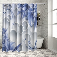 Шторы для ванной «Синие цветы на фоне с кругами» вид 5