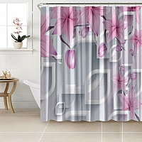 Шторы для ванной «Цветочные ветви в нежно-розовых тонах» вид 3