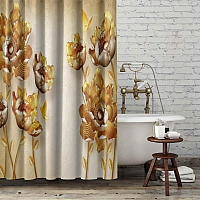 Шторы для ванной «Кованые золотые цветы» вид 6