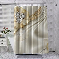 Шторы для ванной «Золотые цветы с алмазными серединками» вид 3