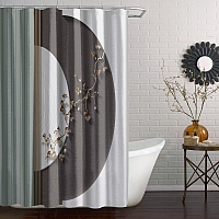 Шторы для ванной «Геометрическая композиция с золотыми цветами» вид 5