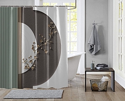 Шторы для ванной «Геометрическая композиция с золотыми цветами» вид 2