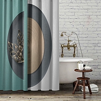Шторы для ванной «Золотые листья в геометрической нише» вид 6