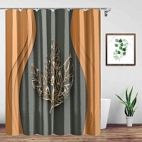 Шторы для ванной «Объемная стена с золотыми листьями» вид 3