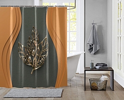 Шторы для ванной «Объемная стена с золотыми листьями» вид 2