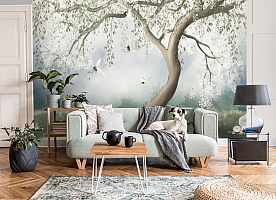 3D Фотообои «Нежно-белое цветущее дерево»  