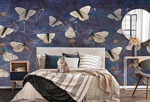 3D Фотообои «Воображение с бабочками в синих тонах»