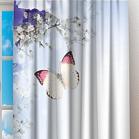 Фотошторы «Бабочки под нежными цветами» вид 2