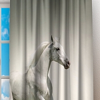 Фотошторы «Белые лошади на сером фоне» вид 2