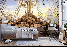3D Фотообои «Штурвал пиратского корабля»