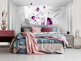 3D Фотообои «Абстракция с фиолетовыми шарами»