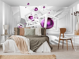 3D Фотообои «Абстракция с фиолетовыми шарами»