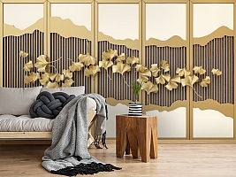 3D Фотообои «Стена с золотой декорацией»