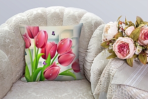 3D Подушка «Тюльпаны и бабочки»  вид 3
