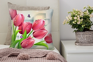 3D Подушка «Тюльпаны и бабочки»  вид 2