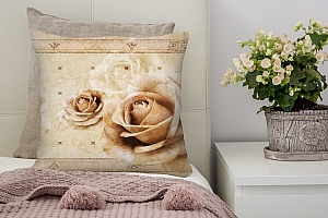 3D Подушка «Винтажные бутоны роз на мраморе»  вид 3