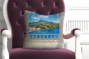 3D Подушка «Балкон с колоннами средиземноморский пейзаж»  вид 6