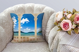 3D Подушка «Терраса с арками на берегу моря» вид 3