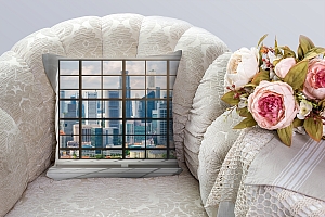 3D Подушка «Окна с панорамным видом на город» вид 3
