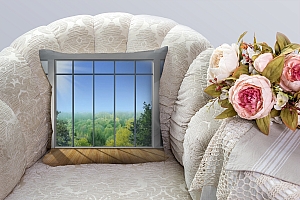 3D Подушка «Окно с видом на зеленый лес» вид 3