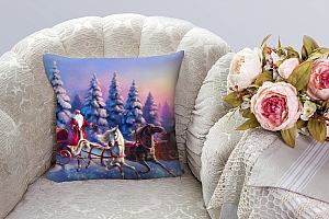 3D Подушка «Дед Мороз и тройка лошадей» вид 4