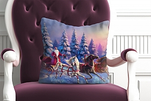 3D Подушка «Дед Мороз и тройка лошадей» вид 3