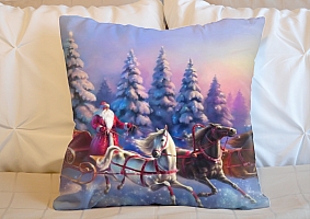 3D Подушка «Дед Мороз и тройка лошадей» вид 2