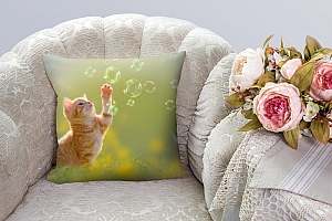 3D Подушка «Рыжий кот с мыльными пузырями» вид 2