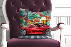 3D Подушка «Красный автомобиль на фоне граффити» вид 3